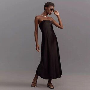 Cami NYC Noelle Black Satin Strapless Midi Dress